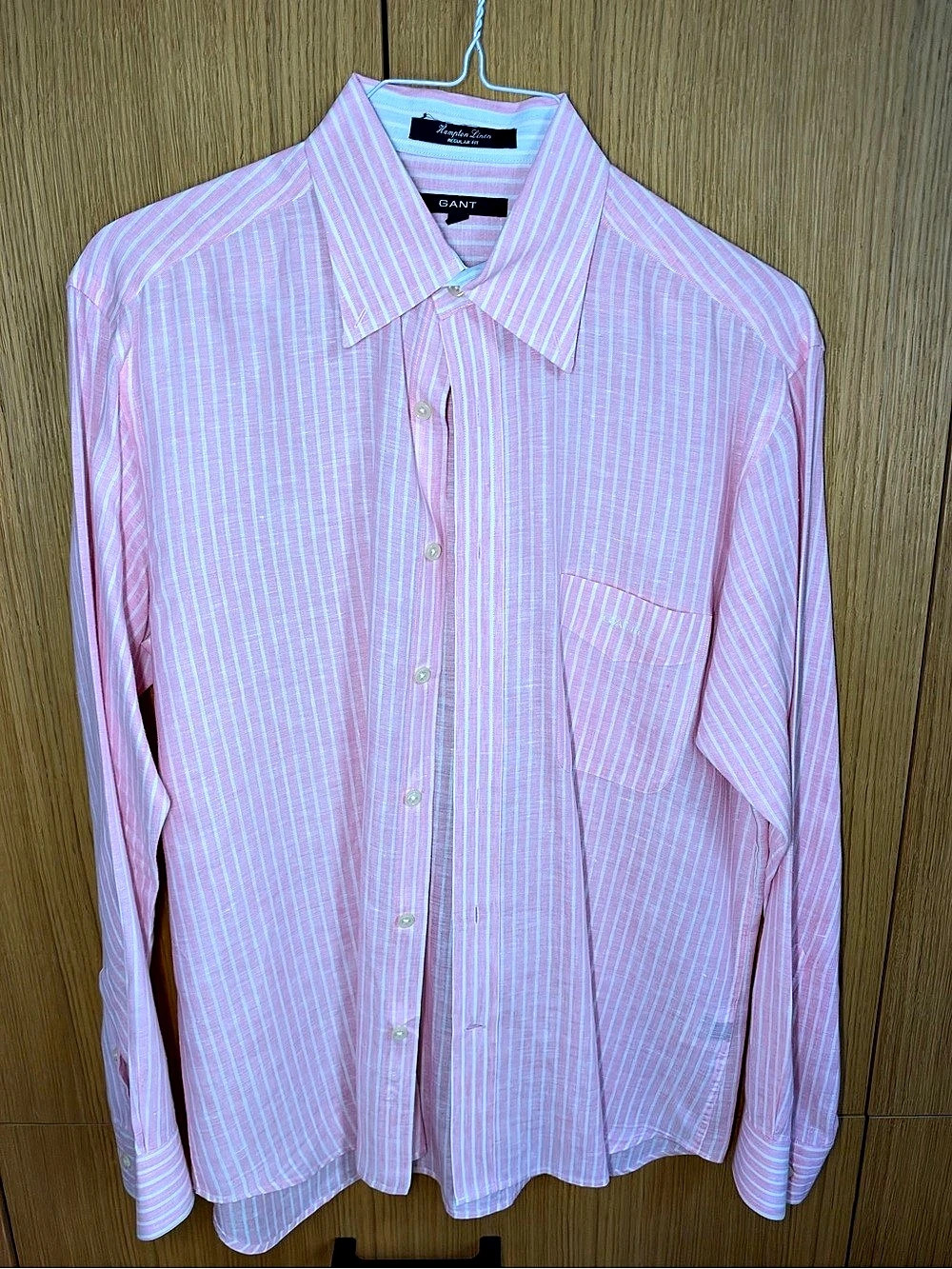 GANT Hampton Linen Regular Fit Striped Shirt Pink & White
